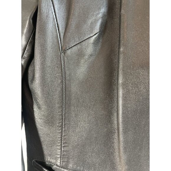 Ann Taylor Jacket Coat 100% Leather Button-up Collard Pockets Chic Women's S - Picture 2 of 10